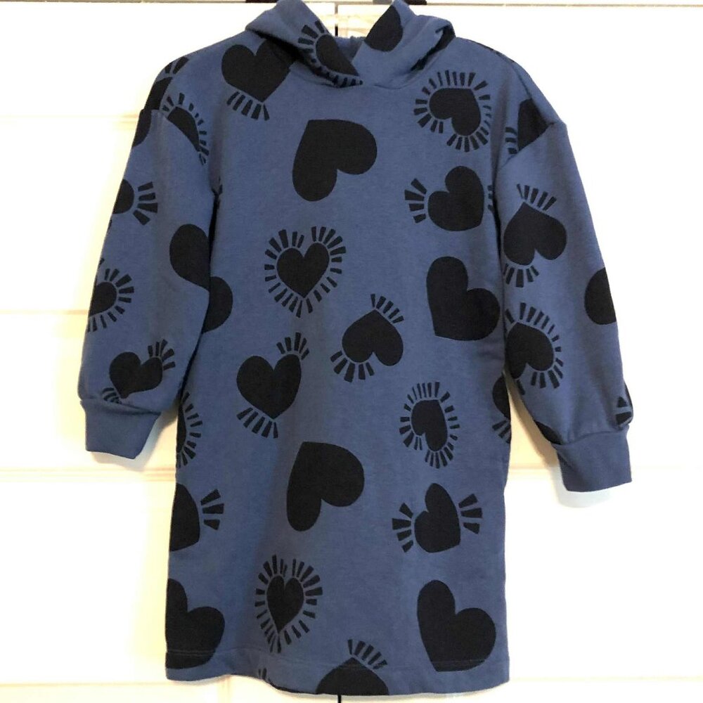 OLD NAVY Girls Heart Hoodie Sweatshirt Dress Black & Blue S(6-7)